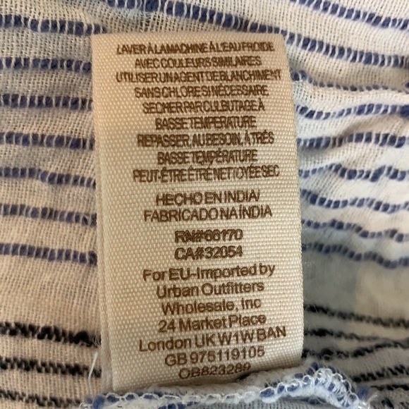 Free People Top Hooded Henley Button Down Blue and White Stripe Oversized - Picture 8 of 9